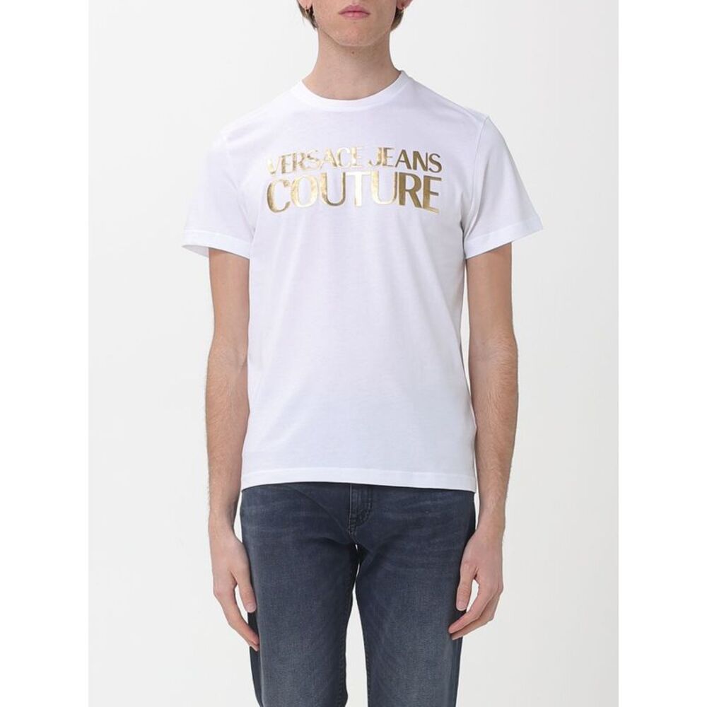 Cotton T-Shirt With Laminated Logo Versace Jeans Couture